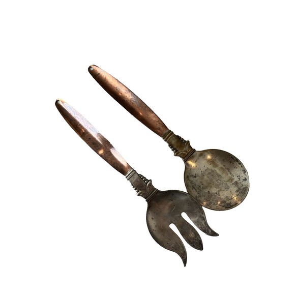 Vintage Copper Serving Pieces Guild Copper and Silver Spoon and Fork 12" - Picture 1 of 8
